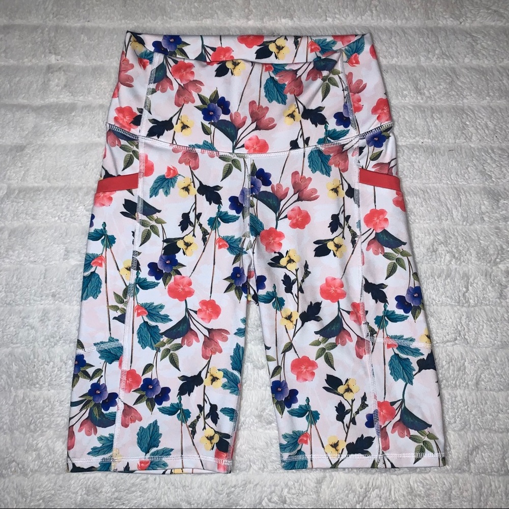 Fabletics White Biker Shorts with Floral Pattern